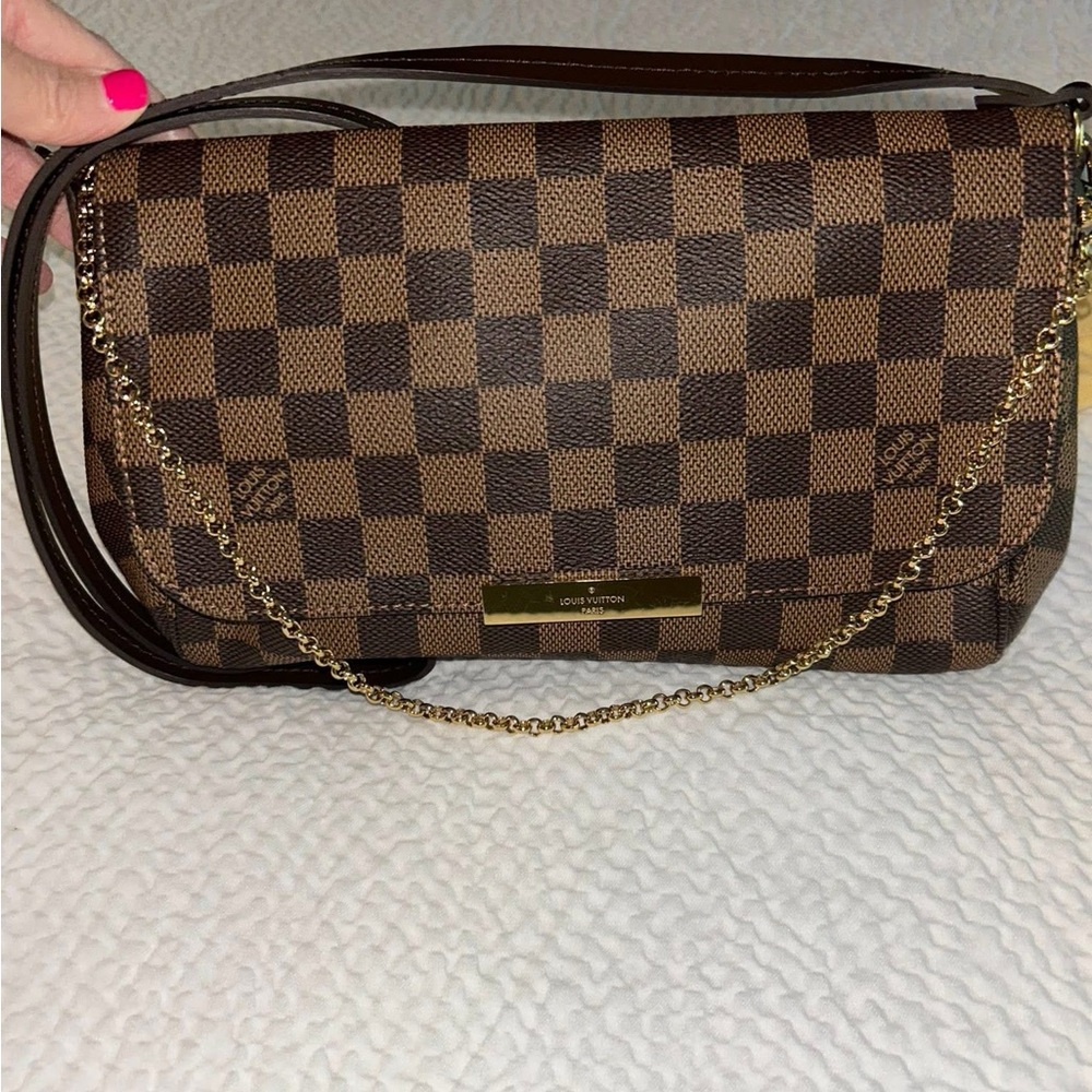 Louis Vuitton Brown Damier Ebene Crossbody Bag with Gold Chain